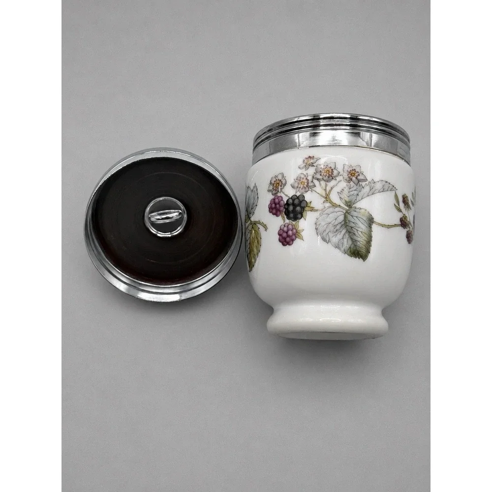 Vintage Royal Worcester Egg Coddler Blackberry Floral Chrome Lid w/original Box.